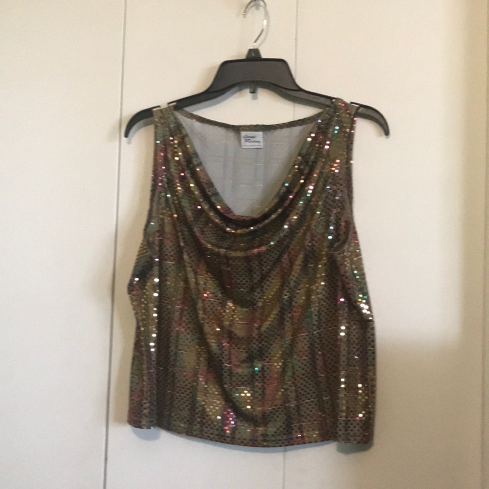 Brown with multi- color sequins tank top